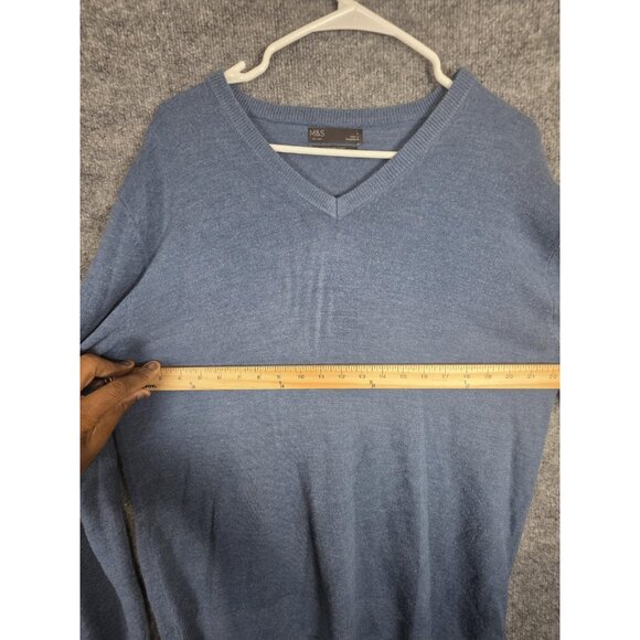 M&S Sweater Mens Large Blue Cashmilon V Neck Pullover Long Sleeve Stains Pilling - Picture 6 of 8